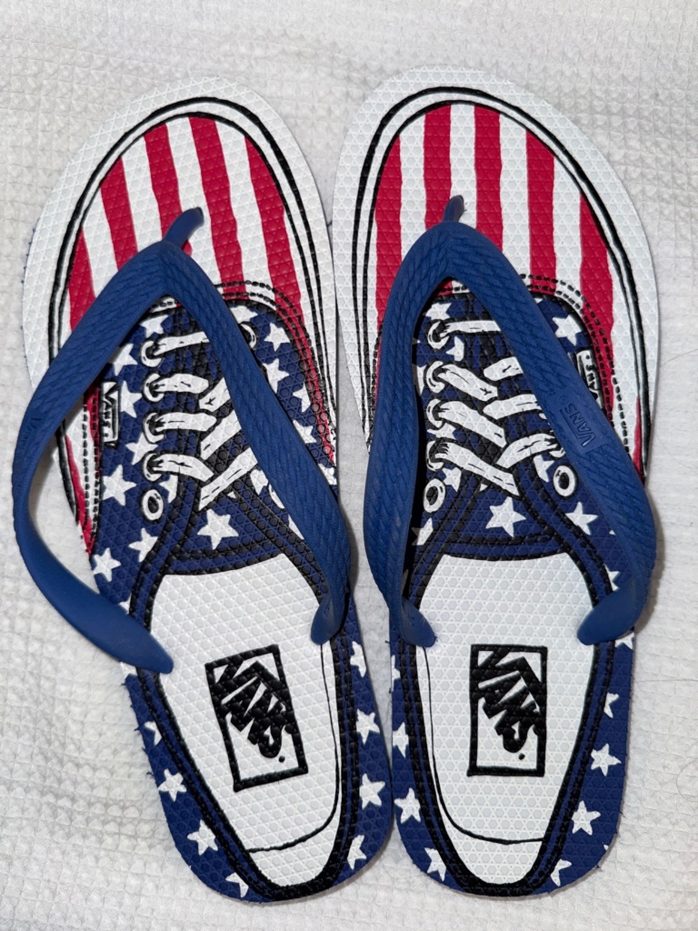 RARE Vans American Flag Patriotic 4th of July Lace-Up Design Mens Flip Flops